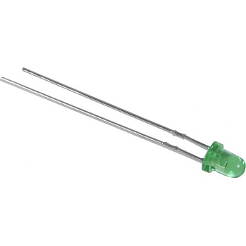 L-1154GT - Светодиод 3мм/зеленый/568нм/20-40мкд/прозрачный зеленый/50°