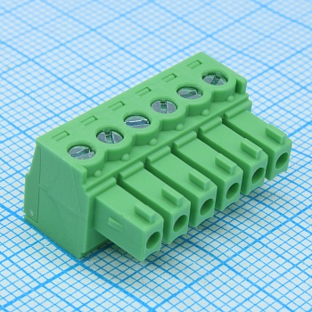 EC381V-06P - Клеммник 6 конт. "гнездо" шаг 3.81 мм с фиксат., провод под винт/микролифт (пров. 28-16AWG/ до 1.5 кв.мм), до 300В/8А, зеленый изол.