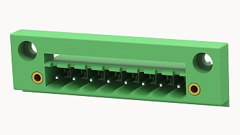 PCB вилка 2CDGB-5.08-08P-14 - Вилочный разъем, PCB, на плату, установка в панель, с монтажными фланцами, пайка, шаг 5,08 мм, 8 полюсов, угол монтажа 90 гад., 320V, 12А, цвет: зеленый, серия 2CDGB