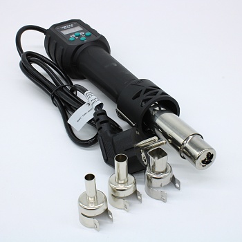 YIHUA 8858-IV - Компактный паяльный фен 700Вт с цифровым управлением, в комплекте есть набор насадок