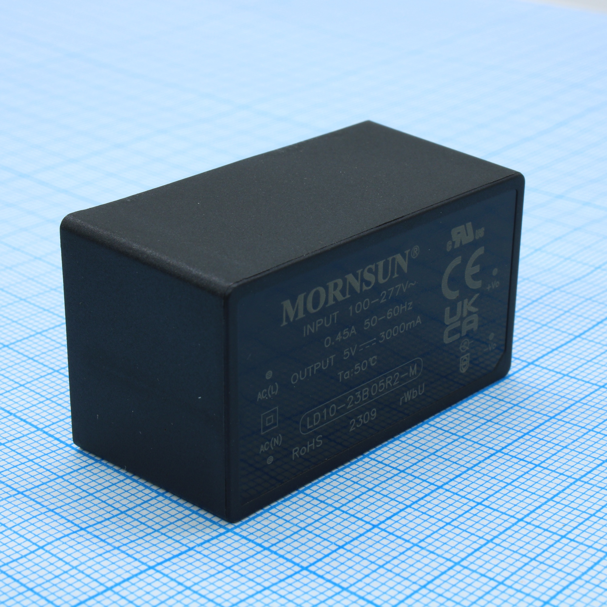 LD10-23B05R2-M - AC-DC, 10Вт, вход 85…305В AC 47…63 Гц, 100…430B DC, выход 5В/2А, изоляция 4000В AC, КПД 85%, в корпусе на плату 47.6х26.8х23.5мм, -40...+85°C