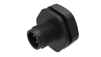 Вилочный разъем SD-M12A-04P-MM-SH8007 - Вилочный разъем в панель, 4 полюса, M12, гайка сзади, фиксация провода пайкой, A-Code, 4А, 250V, PG9, пластик