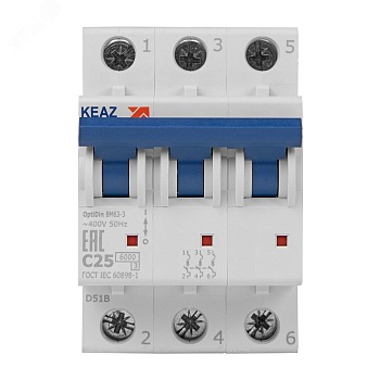 Выключатель автоматический модульный 3п C 25А 6кА OptiDin BM63-3C25-УХЛ3 КЭАЗ 260794