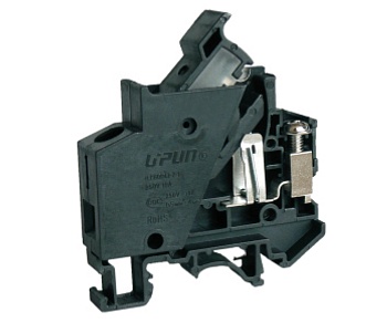 Барьерная клемма UTD-4RD - Предохранительная барьерная клемма, 6X25, тип фиксации провода: винтовой, номинальное сечение: 4 мм кв., до 10A, 250V, ширина: 14,2 мм, цвет: черный, тип монтажа: DIN 35