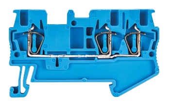 Клемма сдв. WKF 1,5 D1/2/35 BLAU - Проходная клемма, 3 точки подключения, тип фиксации провода: пружинный, номинальное сечение: 1,5 мм кв., 17,5A, 500V, ширина: 4 мм, цвет: синий, тип монтажа: DIN 35