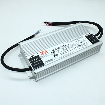 HLG-480H-24 - AC-DC, 480Вт, IP67, вход 90…305В AC, 47…63Гц/127…431В DC, ККМ, выход 24В/20А, изоляция 3750В AC, в кожухе 262х125х43.8мм, -40…+90°С (корпус)