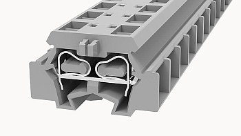 Проходная клемма WS2.5T-DB-01P-11 - Проходная клемма, 4 точки подключения, тип фиксации провода: пружинный,номинальное сечение: 2,5 мм кв.,  24А, 800V,ширина: 10 мм, цвет: серый, тип монтажа: монтажный фланец