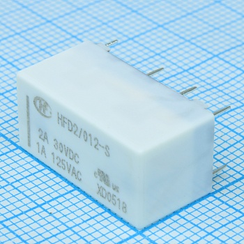 HFD2/012-S - Реле Uобм=12В, Rобм=960Ом, контакты: 2 перекл., Ukmax=~220/-250В, Ikmax=2A, 20х9,8х11
