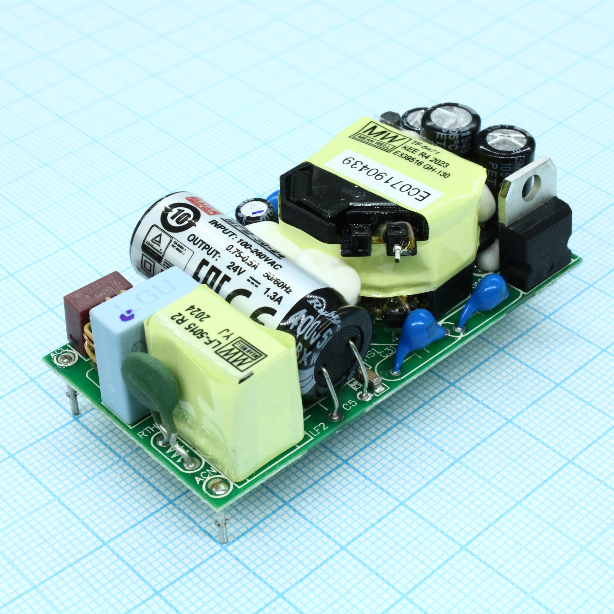 MFM-30-24 - AC-DC med, 31.2Вт, вход 80...264В AC 47...440 Гц, выход 24В/1.3А, изоляция 4000В AC, на плате 65.5х35х23мм, -40...+85°C