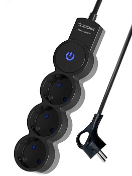 Удлинитель 3х5м ПВС 3х0.75 с защ. шторк. с заземл. IP20 с выкл. 220В 10А 2200Вт черн. YKsm5m-3g-Z-V10A-B