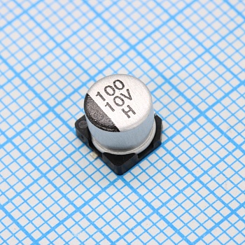 EHV101M10RC - Конденсатор алюминиевый  электролитический 100мкФ 10В ±20% (6.3 X 5.5мм) для поверхностного монтажа 60мА 2000час 105°С лента на катушке