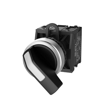 Селекторный переключатель (черный) TS2020-1BC60 - Переключатель, длинная ручка, 3-х позиционный, пружинный самовозврат из 2 положений, без подсветки, алюминиевое переднее кольцо, без контактной группы, диаметр головки кнопки 29,5 мм, диаметр посадочного о