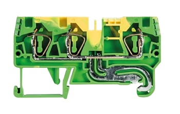 Клемма сдв. заземл. WKFN 4 D1/2/SL/35 - Заземляющая клемма, 3 точки подключения, тип фиксации провода: пружинный, номинальное сечение: 4 мм кв., 32A, 800V, ширина: 6 мм, цвет: желто-зеленый, тип монтажа: DIN 35