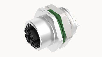 Розеточный разъем SPSH-M12X-08P-FF-SH7002 - Розеточный разъем в панель, 8 полюсов, M12, гайка сзади, фиксация провода пайкой, X-Code, 0.5А, 50V, M16*1.5, металл