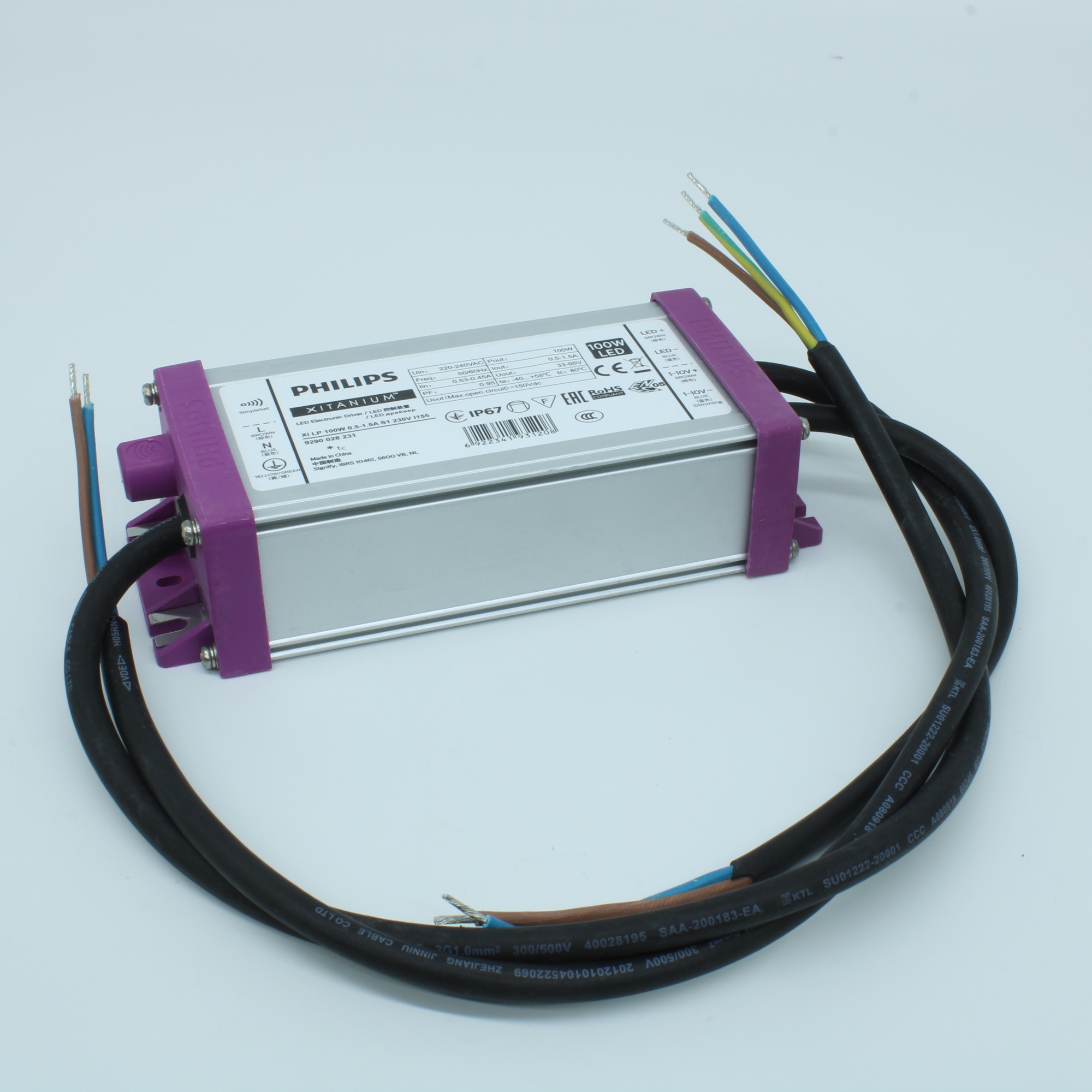 XI LP 100W 0.5-1.5A S1 230V I155 - AC-DC, 100Вт, ККМ, стабилизация тока, вход 85…305В AC, 45…66Гц, выход (0.7А) 0.3…1.05А, 155х68х40мм, -40…+55°C,  IP67, SimpleSet, 1-10В,  Dynadimmer, CLO