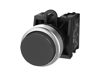 Кнопка выпуклая (черная) TS2520-0BM60-R10 - Кнопка круглая выпуклая, без блокировки, без подсветки, алюминиевое переднее кольцо, с плавным нажатием, с контактной группой 1NO, диаметр головки кнопки 29,5 мм, диаметр посадочного отверстия: 22 мм, цвет: черн