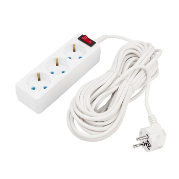 Удлинитель 3 гнезда, 10 м, 3х0.75 мм?, с/з, с кнопкой, белый 11-7207