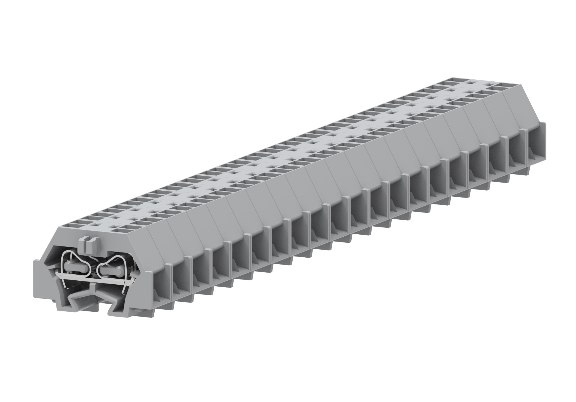 Клемма мини 240351 - Мини клемма, боковой подвод кабеля, 4 точки подключения в клемме, тип фиксации провода: пружинный, номинальное сечение: 1,5 мм кв., 18A, 400V, цвет: серый, тип монтажа: DIN15