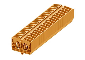 Клемма мини 254312 - Мини клемма, верхний подвод кабеля, 2 точки подключения в клемме, тип фиксации провода: пружинный, номинальное сечение: 2,5 мм кв., 24A, 800V, цвет: оранжевый, тип монтажа: защелки в панель