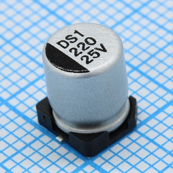 CDS025M221E7DPKKKV00R - Конденсатор алюминиевый электролитический 220мкФ 25В ±20% (6.3 X 7мм) для поверхностного монтажа 0.2 Ом 600мА 2000час 105°С лента на катушке