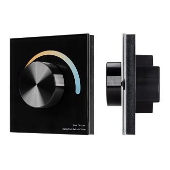 Панель SMART-P2-MIX-G-IN Black (3V, Rotary, 2.4G) 033755 - Встраиваемая роторная панель 2.4 ГГц, цвет чёрный. Материал - стекло/пластик. Для управления мультибелыми источниками света (ШИМ). Управление яркостью с помощью роторного вращателя. Питание/рабоче