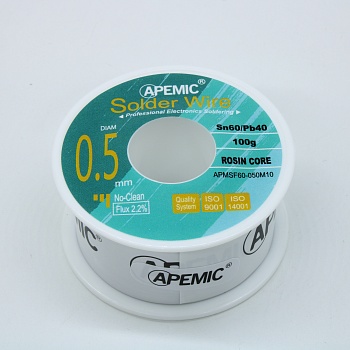 Припой Sn60Pb40 ROL0 0.5мм 100гр - Припой трубчатый оловянно-свинцовый ПОС61 0.5мм 100гр., с флюсом 2.2%