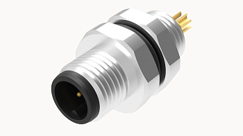 Вилочный разъем SD-M5A-03P-MM-SH7001 - Вилочный разъем в панель, 3 полюса, M5 гайка спереди, фиксация провода пайкой, A-Code, 1A, 60V, M5*0.5, металл