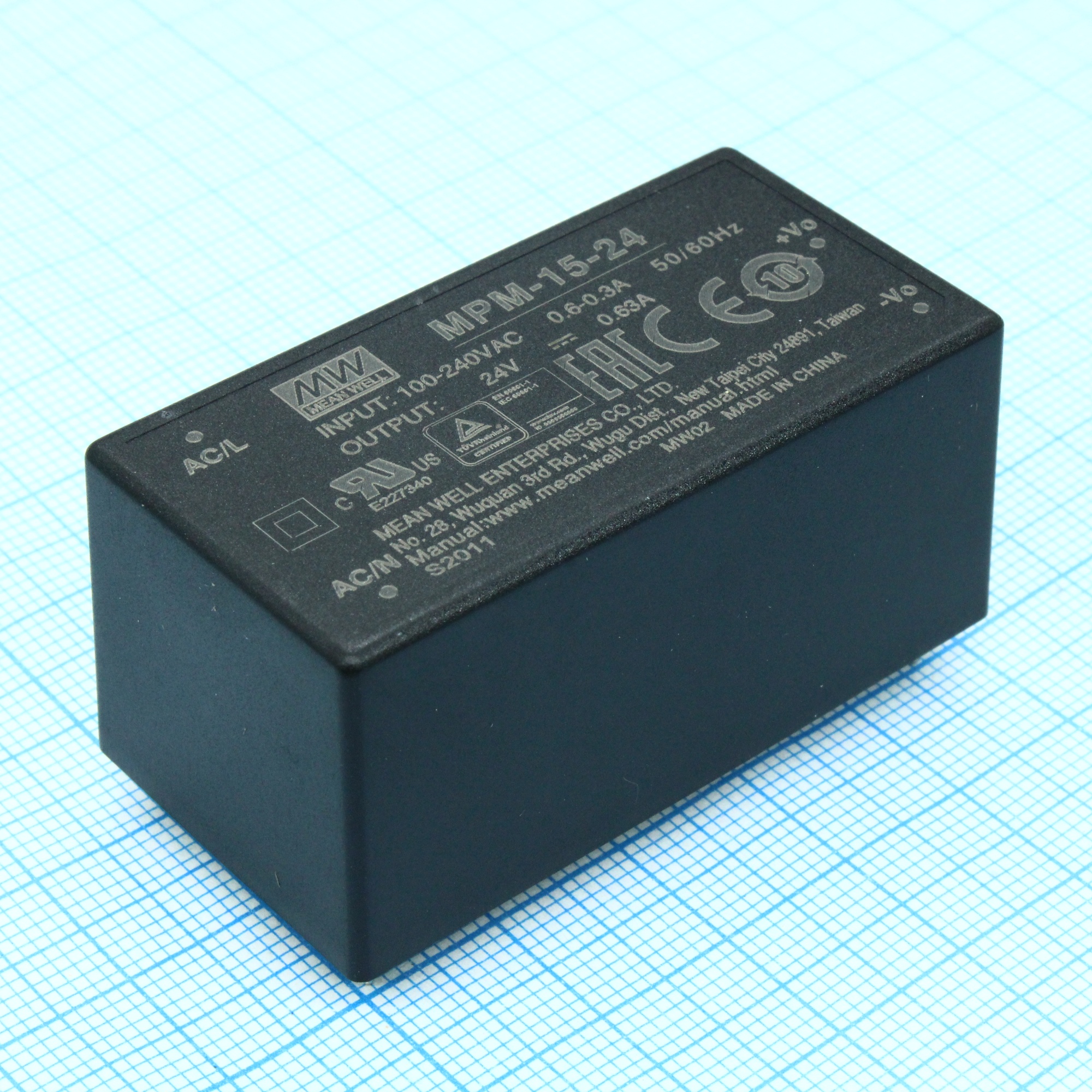 MPM-15-24 - AC-DC med, 15.1Вт, вход 80...264В AC 47...440 Гц, выход 24В/0.63А, изоляция 4000В AC, на плату, 52.4х27.2х24мм, -40...+85°C