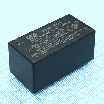 MPM-15-24 - AC-DC med, 15.1Вт, вход 80...264В AC 47...440 Гц, выход 24В/0.63А, изоляция 4000В AC, на плату, 52.4х27.2х24мм, -40...+85°C