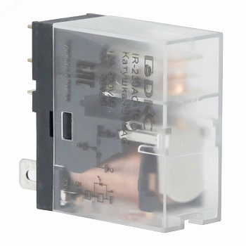 Реле миниатюрное промышленное, 1CO, ком. ток 12А, AgSnO, напряжение230V AC, опция: светодиод IR-230AC-1CO