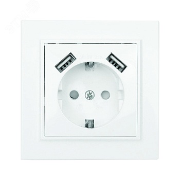 Розетка 1-м СП Минск 16А IP20 с заземл. защ. шторки с 2-мя заряд. устройствами USB 2.1А бел. ERR16-028-100-2USB