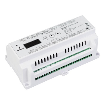 Декодер SMART-K17-DMX (12-24V, 24x3A) 023825 - Декодер DMX512 для трансляции DMX512 сигнала ШИМ(PWM) устройствам. Питание 12-24VDC. 24 канала, ток нагрузки 24x3A, мощность нагрузки 864-1720W. Входной сигнал DMX512, выходной сигнал ШИМ(PWM). Цифровой диспл