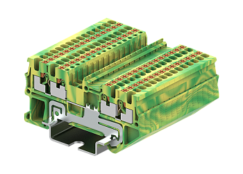 Заземляющая клемма TP1.5-4-PE - Заземляющая клемма, 4 точки подключения, тип фиксации провода: push-in, номинальное сечение: 1,5 мм кв., ширина: 3,5 мм, цвет: желто-зеленый, тип монтажа: DIN 35