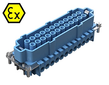 Контактная вставка 72.300.2453.9 - Розеточная контактная вставка взрывозащищенного разъема REVOS Ex, Size 24, винтовая фиксация, с защитой провода, 24 полюсов + РЕ, 90 V, до 16 A, материал контактов: медный сплав, тип покрытия контактов: олово
