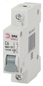 Выключатель автоматический модульный 1п C 6А 4.5кА ВА 47-29 SIMPLE-mod-01 ЭРА Б0039218