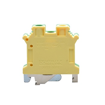 Заземляющая клемма JUT1-10PE - Заземляющая клемма, тип фиксации провода: винтовой, номинальное сечение: 10 мм кв., 500V, ширина: 10,2 мм, цвет: желто-зеленый, тип монтажа: DIN35