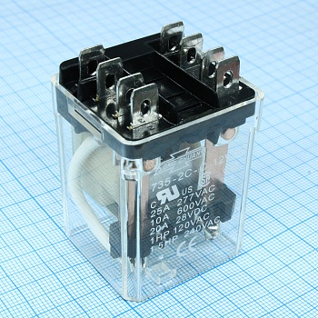 735-2C-C 12VDC - Реле в колодку.Упр.: 12VDC, Потр. мощн.: 1.2W. Комм.:20А 240VAC/ 15А 28VDC, конт.: 2 перекидных, размер (LxWxH) мм: 38.0 х 34.8.0 х 47.5