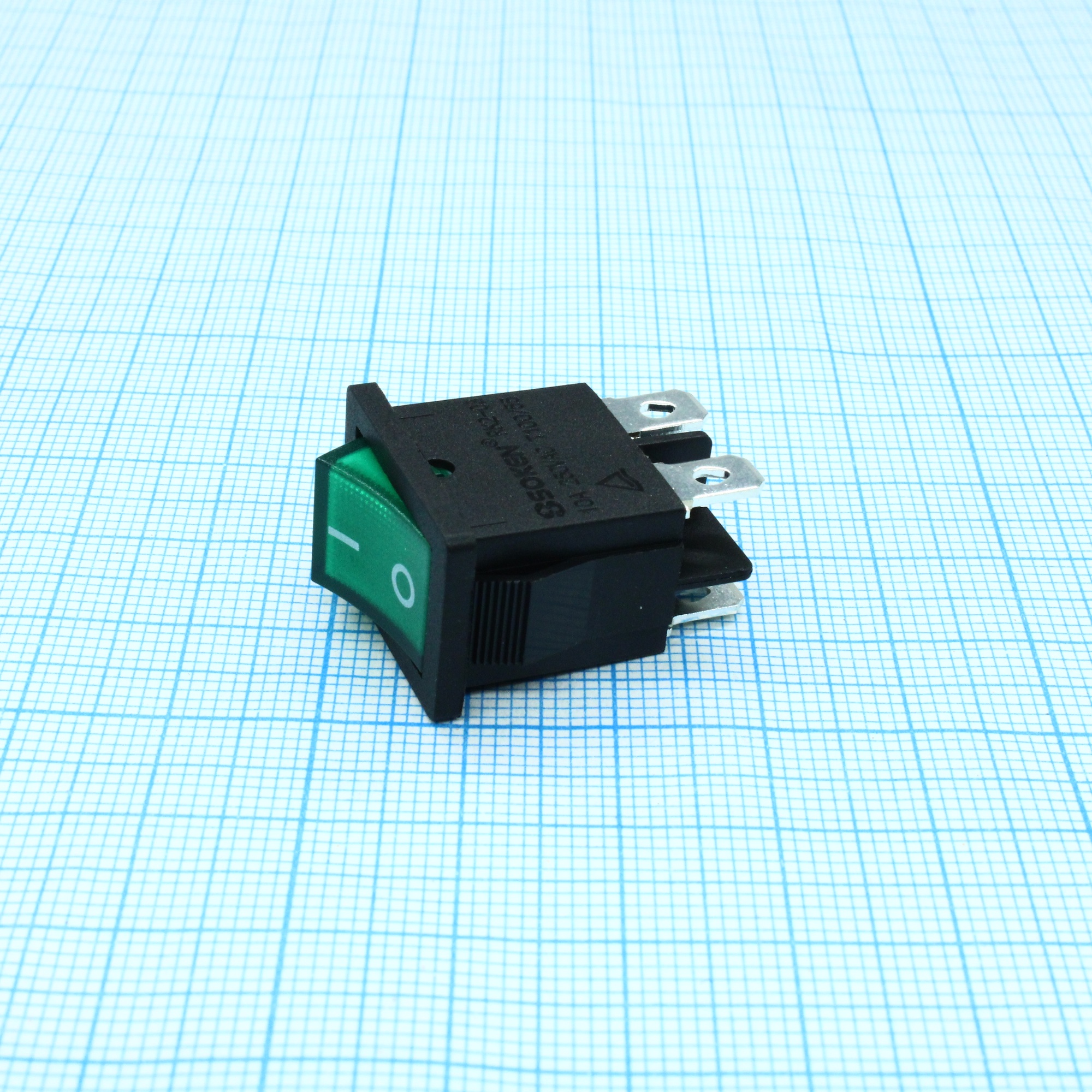 RK2-03 2X1 B/G"0-" - Выключатель клавишный ON-OFF без подсветки цвет корпуса (черный) цвет кнопки (зеленый)