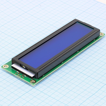 HTM1602B-25W-T5P 6H - ЖКИ знакосинтезирующий 16 x 2, STN Синий Негативный/прозрачный светодиодная подсветка белая, размеры 122x44 мм, видимая область 99x24 мм, -20...70°C, 6 o`clock, 16 контактов снизу