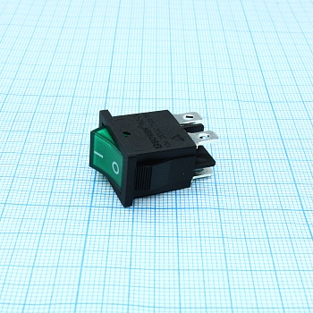 RK2-03 2X1 B/G"0-" - Выключатель клавишный ON-OFF без подсветки цвет корпуса (черный) цвет кнопки (зеленый)