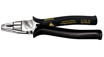 3-732-13 - Хром-полированные мощные пассатижи с режущим сегментом для жесткого провода. Длина 165 мм, вес 220 г