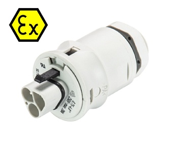 Разъем RST20I3SXS1  M00V  GL - Взрывозащищенный вилочный разъем в панель, М20, IP68(69k), 3 полюса, винтовая фиксация провода, номинальные характеристики: 250/400V, 20A, цвет: белый, серия RST Ex