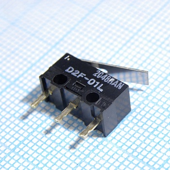 D2F-01-L - Микропереключатель, 0.1А 30В 1.47Н Рычаг, монтаж в отверстие, SPDT