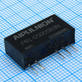 FN1-05D05B3N - DC/DC, 1Вт, вход 4.5…5.5В, выход ±5В/±0.1А, изоляция 3000В DC, КПД 76…80%, максимальная емкостная нагрузка не более 220мкФ, SIP7, 19.65x6x10мм, -40…105°C, пластик