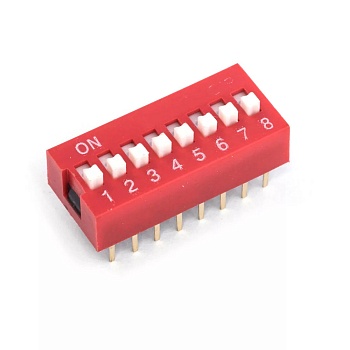 L-KLS7-DST-08-R-00 - DIP-переключатель 8 групп красный монтаж в отверстие шаг 2.54мм 0.025A 24В с выступающим движком