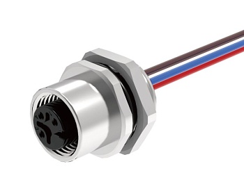 Розеточный разъем в панель M12A05C-FFHS-UC0.5 - Розеточный разъем в панель, 5 полюсов, M12, гайка сзади, с проводом 0,5 метра, A-Code, 4А, 60V, резьба на гайке PG9, резьбовое соединение: латунь, неэкранированный