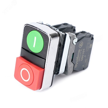 Кнопка SB4 двойн в сборе модуль 22мм зел I+красн выступ O металл 1НО+1НЗ SB4BL73415