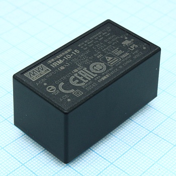 IRM-10-15 - AC-DC, 10.05 Вт, вход 85...264В AC 47...440 Гц, 120...370B DC, выход 15В/0.67А, изоляция 3000В AC, в корпусе на плату 45.7х25.4х21.5мм, -30...+70°C