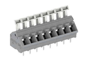 Розеточный разъем на плату 256316 - Клемма, подвод кабеля 45 град., на плату, шаг: 5.0 мм, 16 полюсов, фиксация провода push-in, исполнение: два вывода на контакт, рычажный зажим, 320V, 24A, цвет: серый