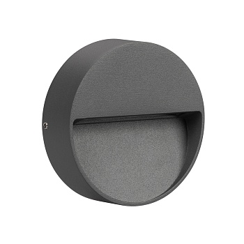 Светильник LGD-TRACE-R100-4W Warm3000 (GR, 55 deg, 230V) 029959 - Светодиодный накладной круглый светильник для стен, лестниц, 4Вт. Цвет ТЕПЛЫЙ БЕЛЫЙ 3000K, св.поток 175лм, CRI(Ra)>80, угол 55°, асимметричный свет. Размер Ф100x30мм. Влагозащищенный корпус